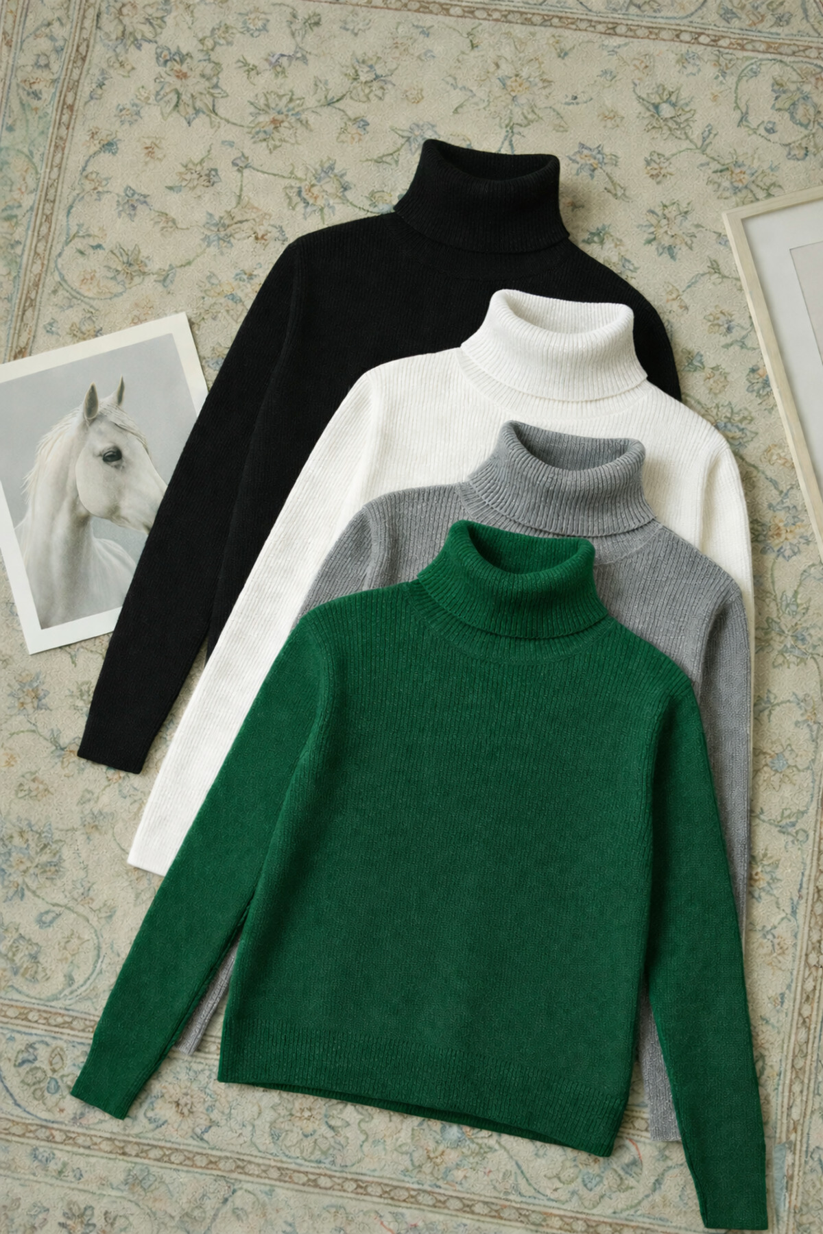 Trendy Mall  3lü Boğazlı Kazak Mevsimlik Kurtarıcı Parça Pamuklu Balıkçı Yaka Şardonlu Slimfit