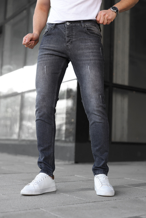 ENERJİN Erkek Slim Fit Likralı Kot Pantolon Antrasit Tırnaklı