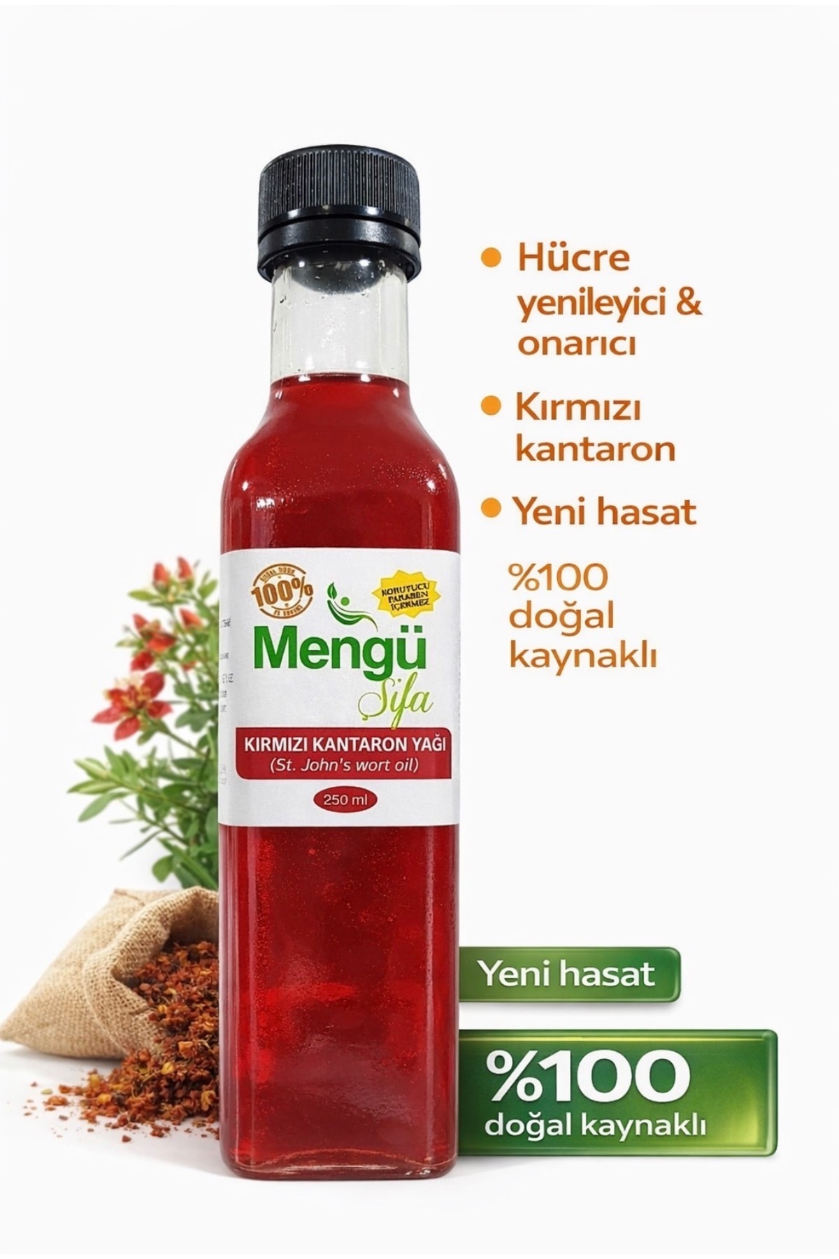250ml Saf Ve Katkısız Kırmızı Kantaron(KANTORON) Yağı %100 Doğal Yeni Ürün — 087