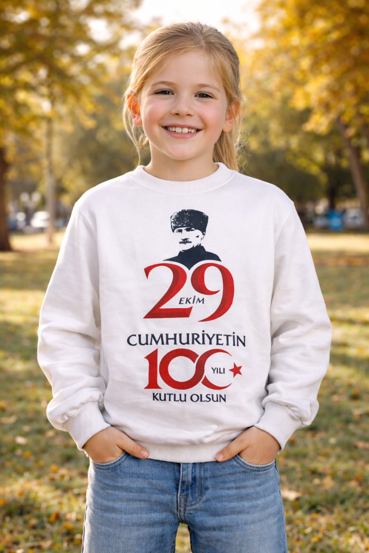 White Atatürk Visual 29 October 100th Year Sweatshirt