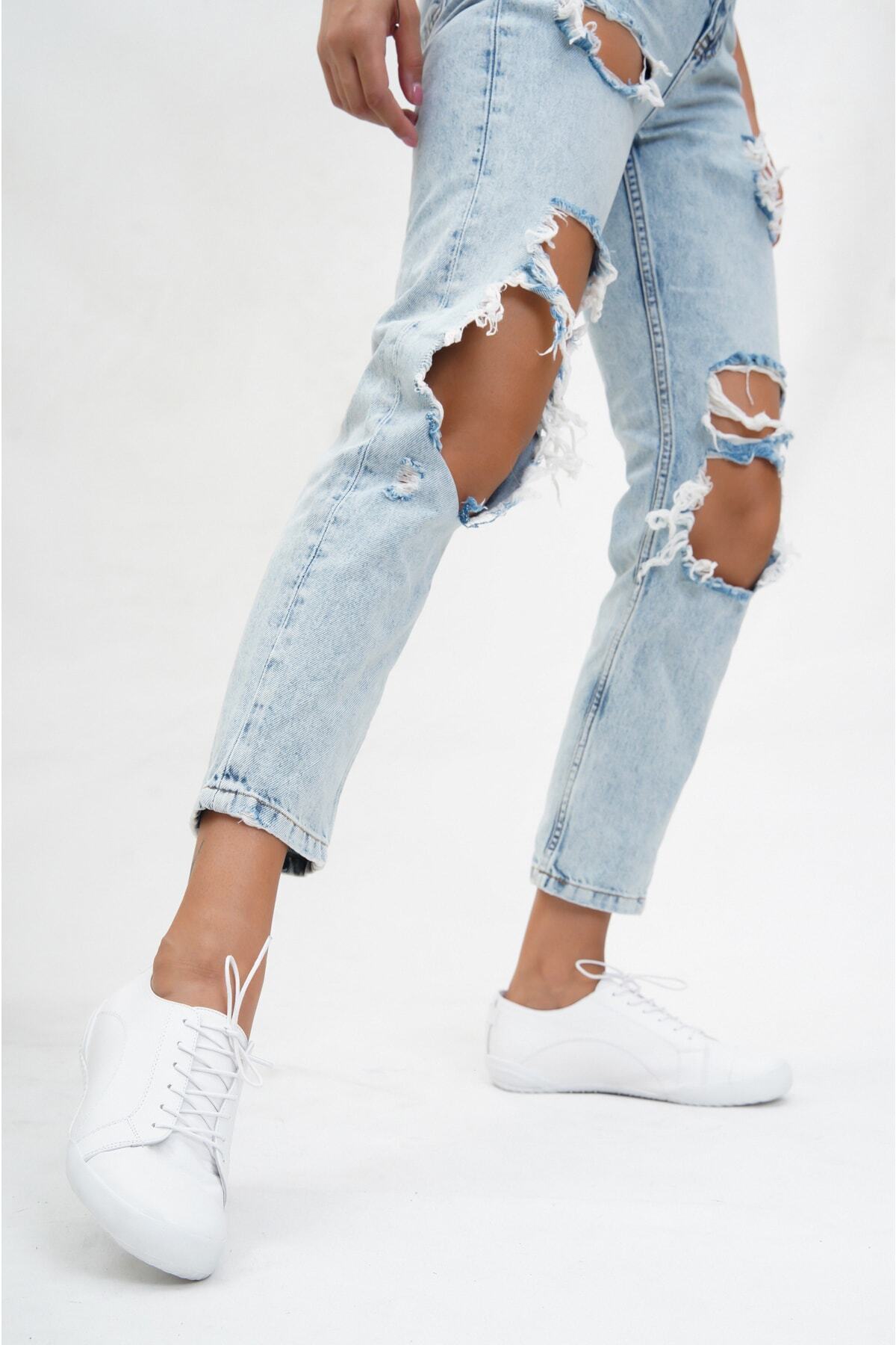 Deripabuc  Hakiki Deri Beyaz Kadın Deri Casual Ayakkabı TRC-0503 - Görsel 4