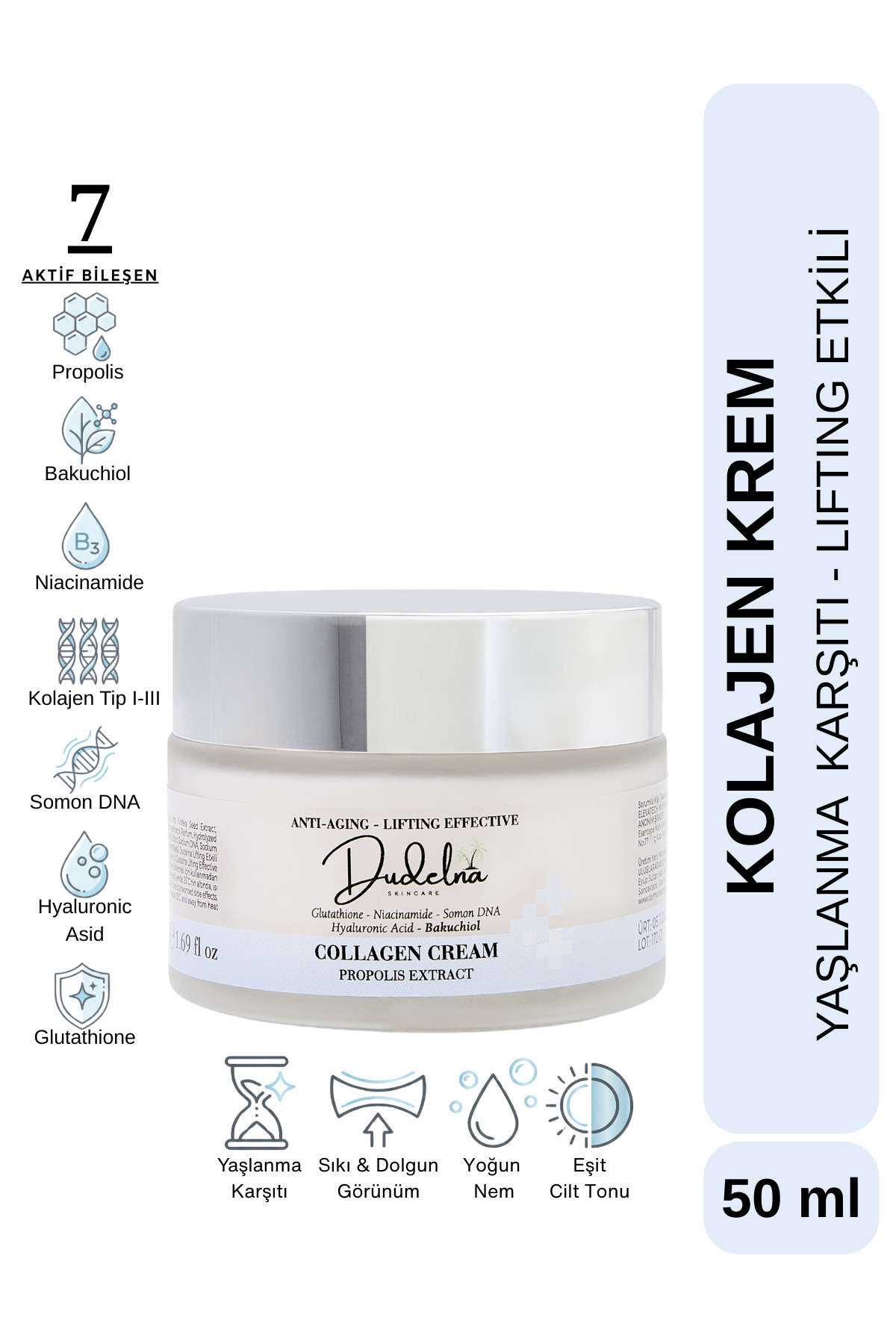 Yaşlanma ve Kırışıklık Karşıtı Yüz Kremi | Kolajen-Niacinamide-Propolis-Bakuchiol-Somon DNA — dudelna002