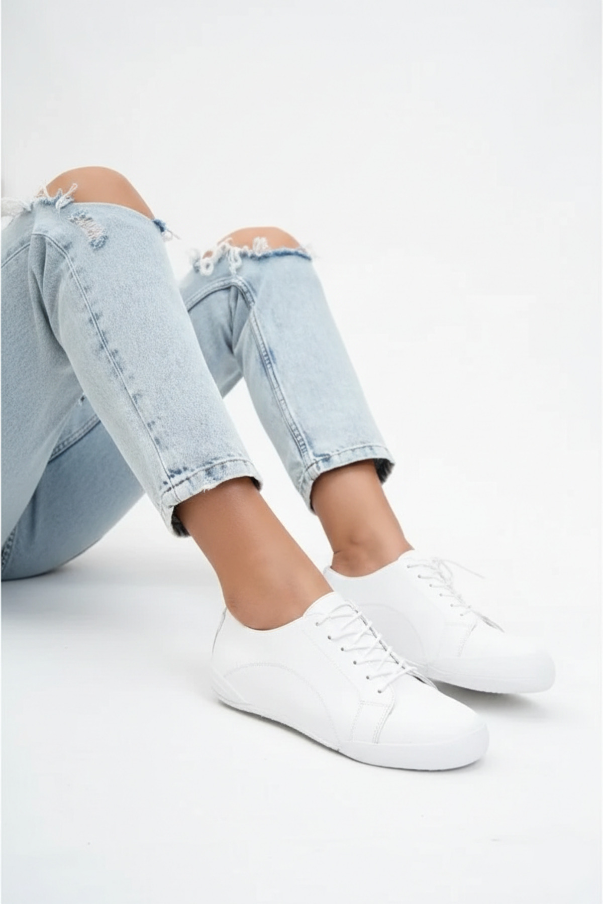 Deripabuc  Hakiki Deri Beyaz Kadın Deri Casual Ayakkabı TRC-0503 - Görsel 3