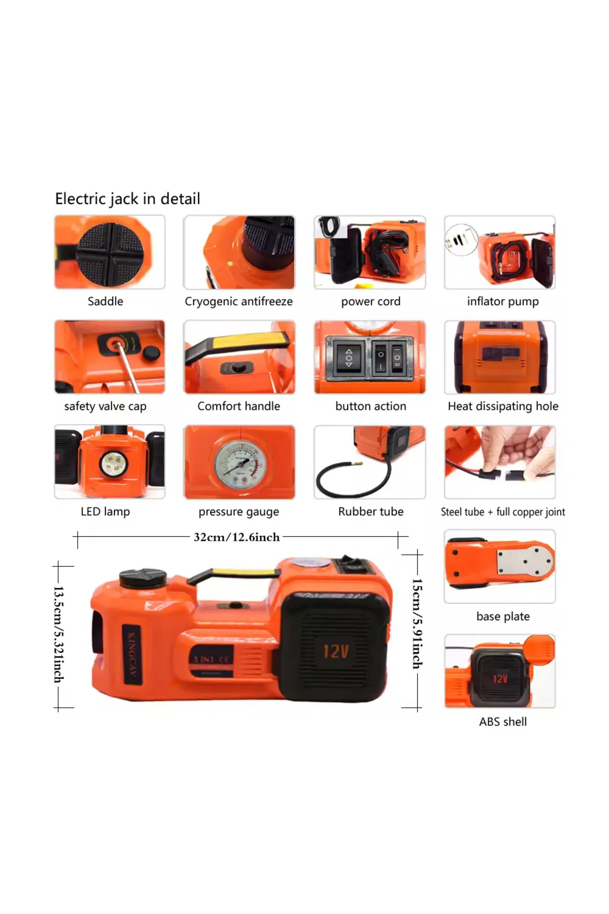 ✨ رافعة سيارة هيدروليك 5 طن كهربائية مع منفاخ ومفتاح كفرات 12 فولت وكشاف-4 في 1 خامة ممتازة 🚗