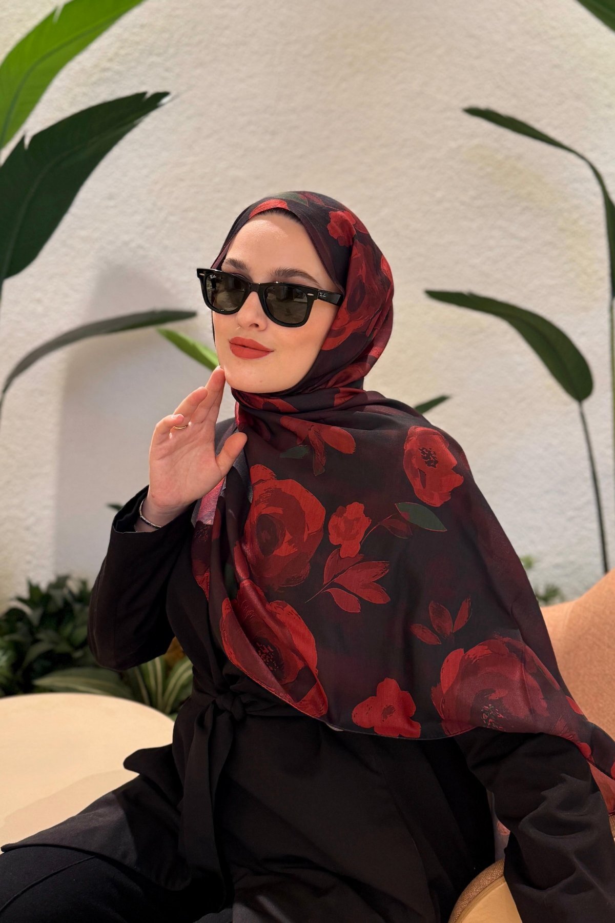 poplin  BORDO ÇİÇEKLİ PREMİUM ŞAL