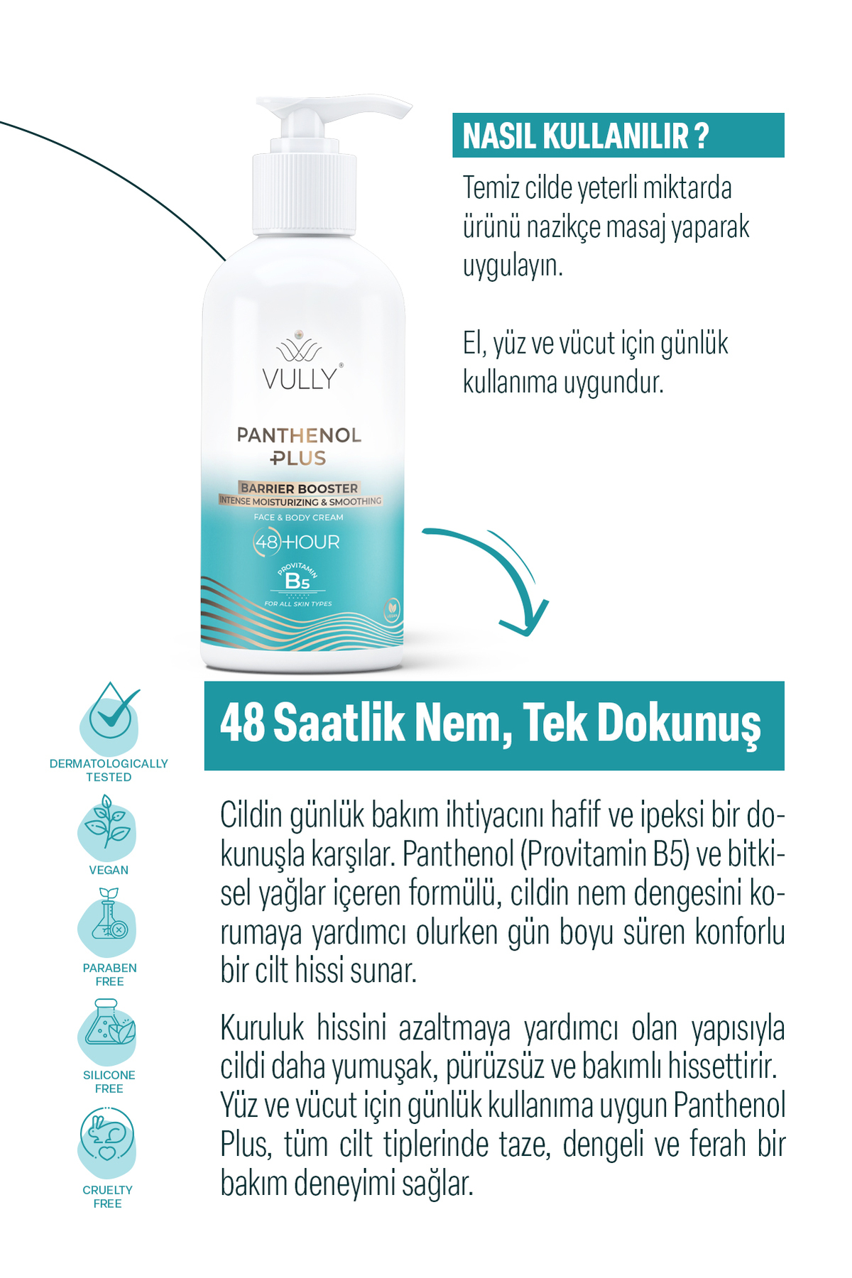 Panthenol Plus 48 Saate Kadar Yoğun Nemlendirici ve Onarıcı Yüz & Vücut Kremi 250 ml — تصویر 5 از 6