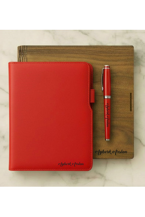 ertal hediyelik Ahşap Kutusunda A/5 Defter & Metal Roller Kalem Seti