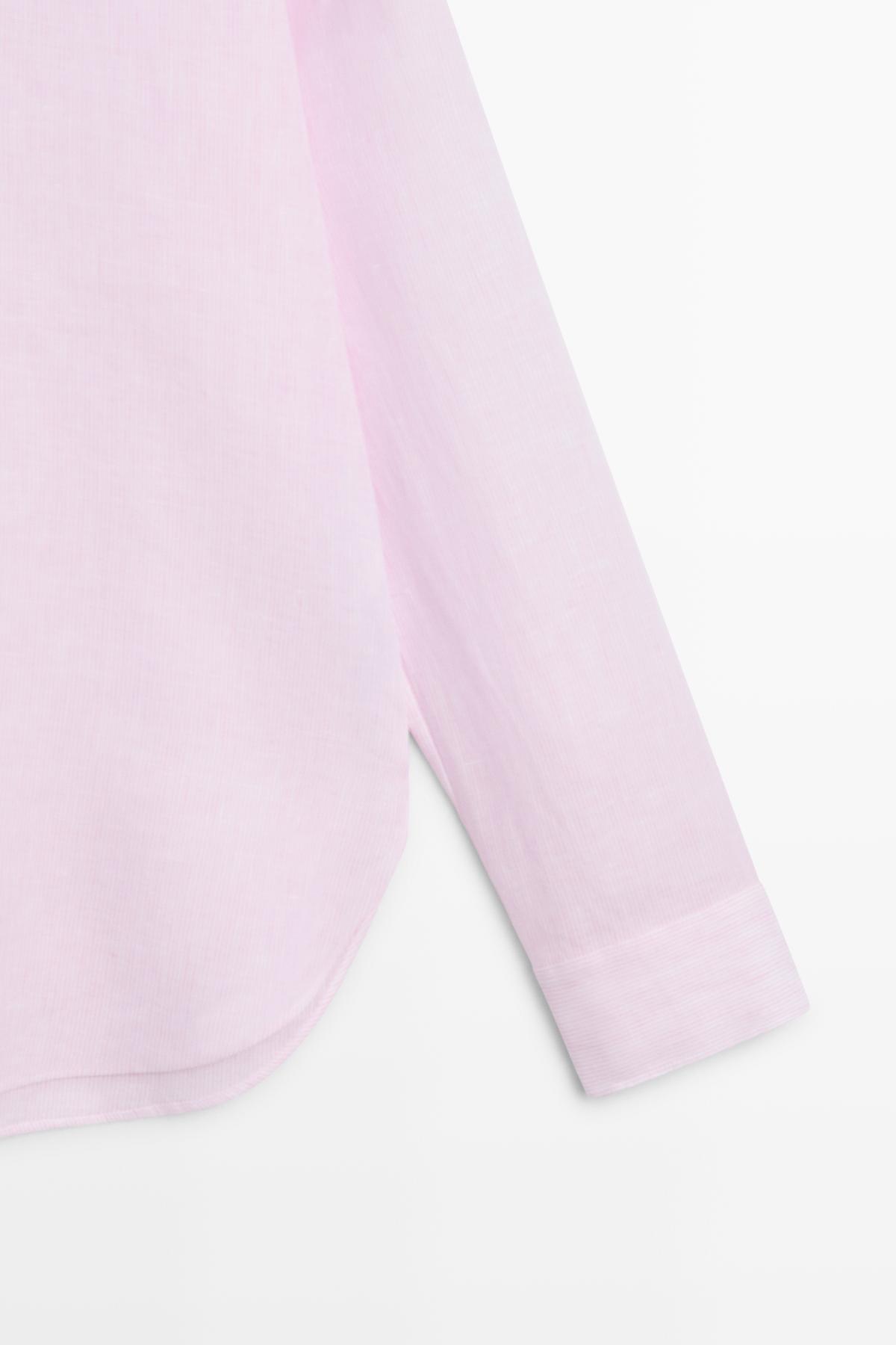 Massimo Dutti  Dökümlü %100 keten çizgi desenli gömlek - Görsel 7