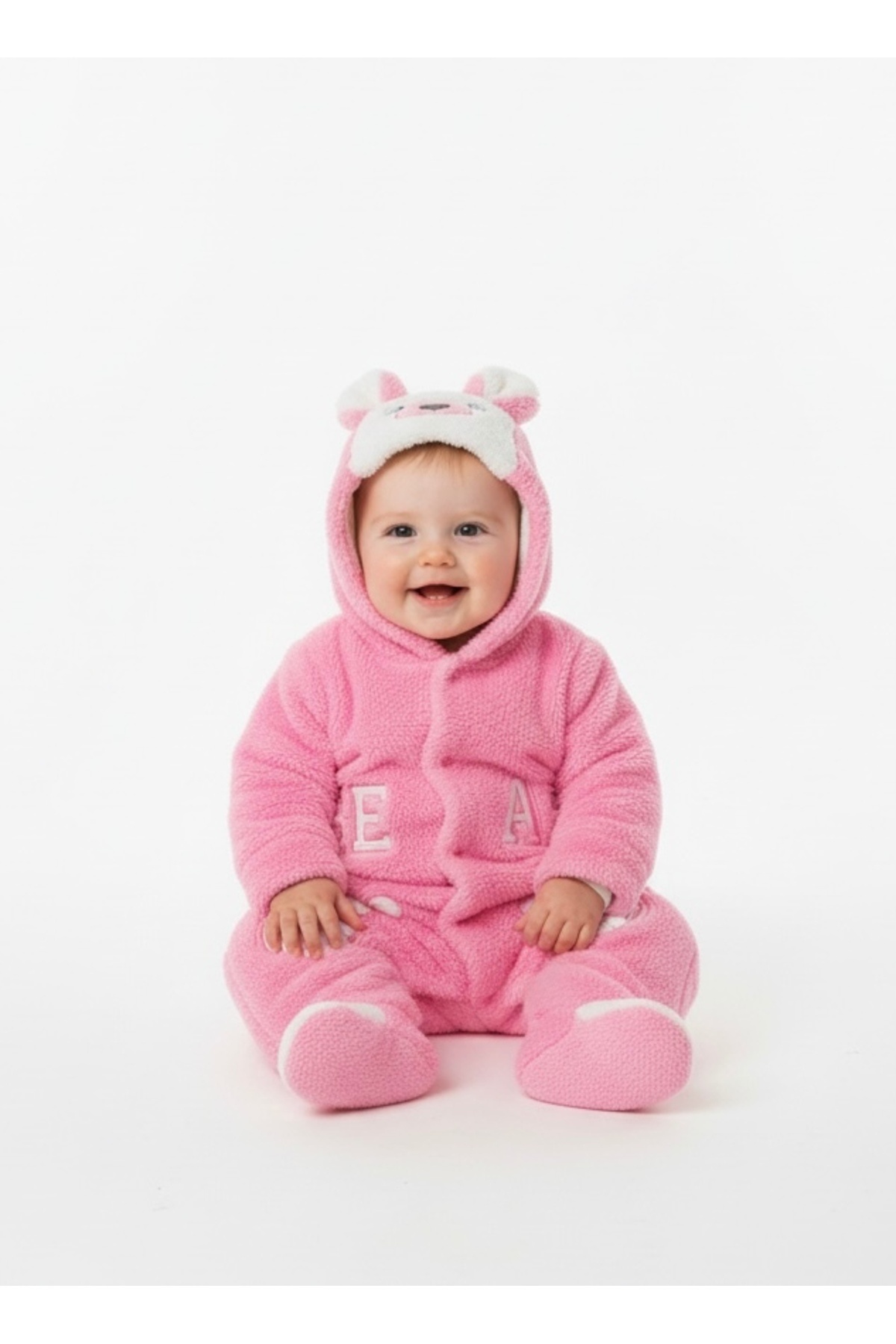 Bebemio Boutique Peluş Ayıcıklı Bebek Tulumu Kışlık Takım Kapşonlu Welsoft Ayı Nakışlı Kulak Ve Ponpon Detaylı fotoğrafı 4 (önizleme)