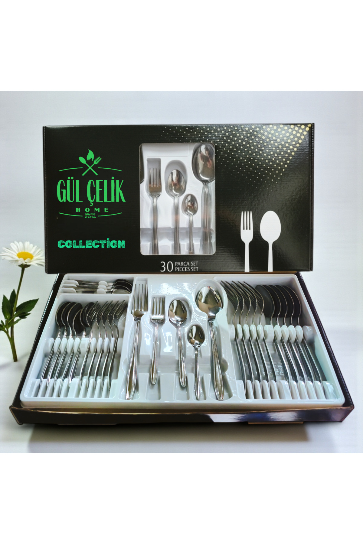 Gül Mutfak 30 Piece Cutlery Set for 6 People with Cord Model Box, 18/0 Quality