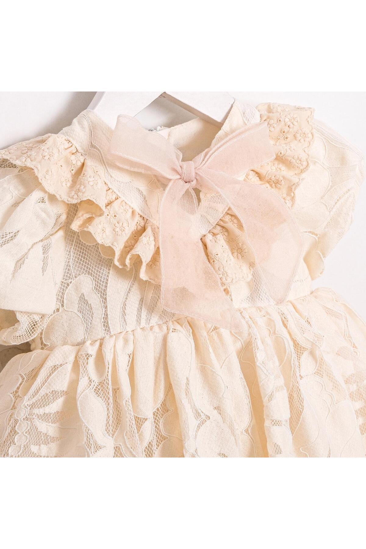 ministok Fiyonklu Dantel Detaylı Kız Bebek Elbisesi fotoğrafı 2 (önizleme)