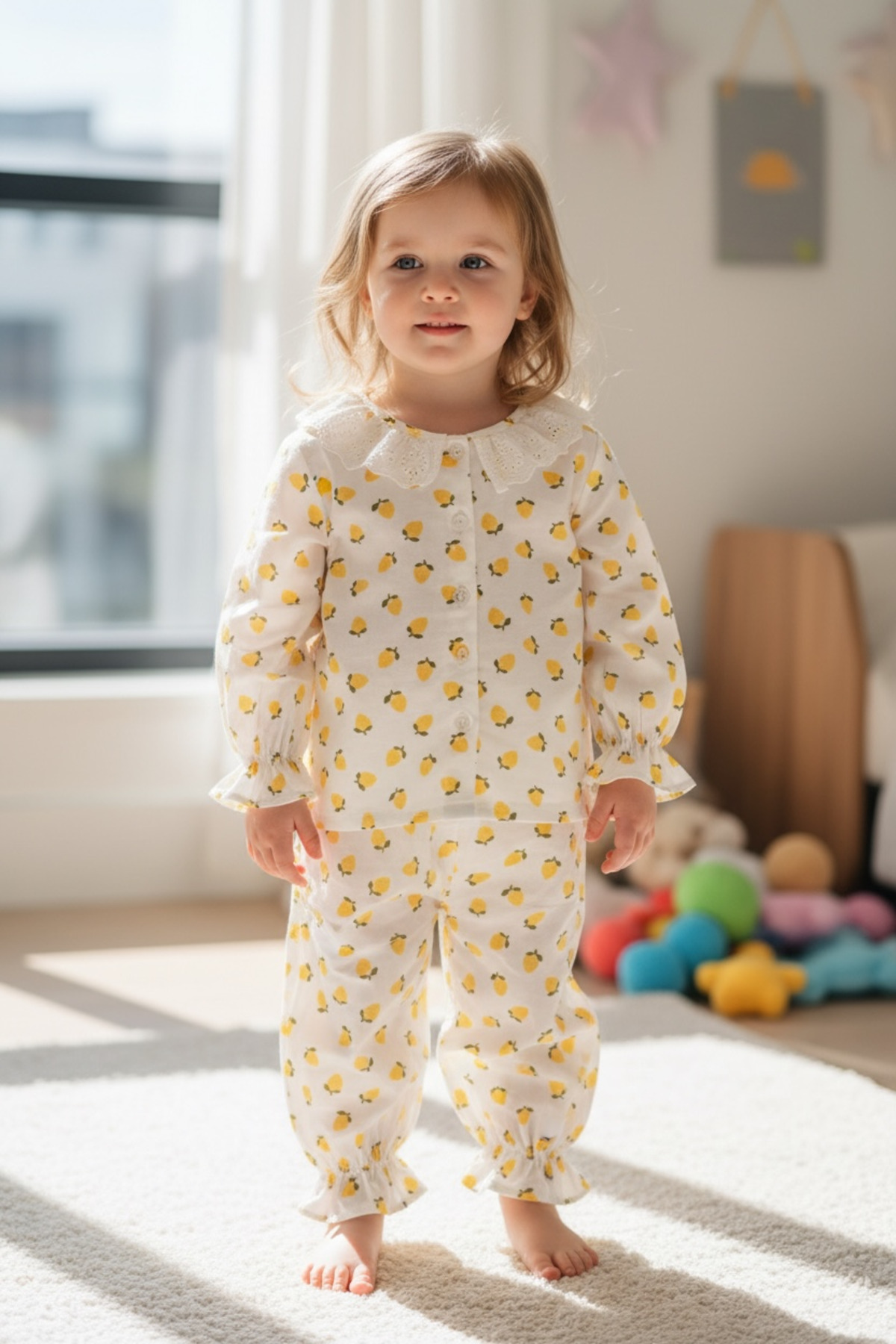 Soft and Baby Kız Çocuk Limon Fır Fır Yaka Pijama Takımı (1 BEDEN BÜYÜK TERCİH EDİNİZ) fotoğrafı 4 (önizleme)