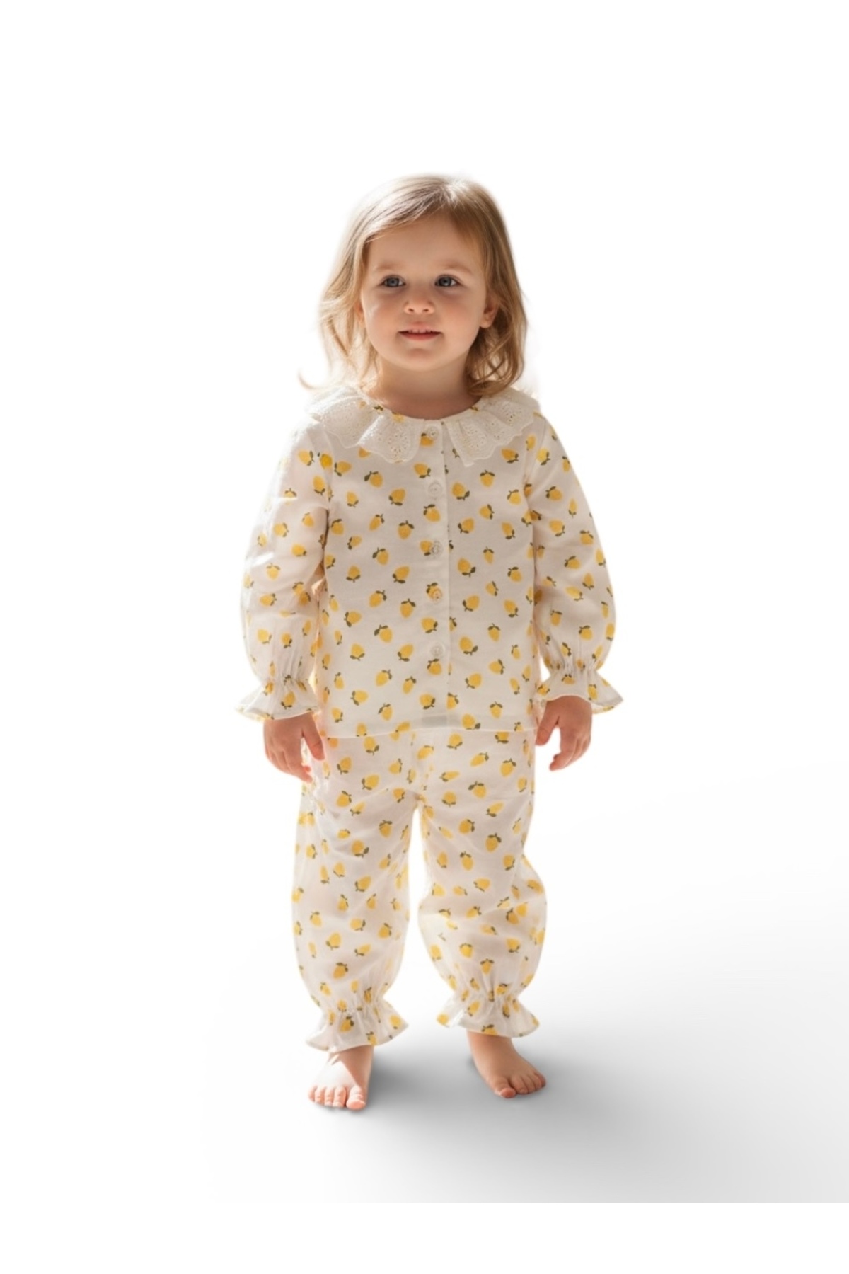 Soft and Baby Kız Çocuk Limon Fır Fır Yaka Pijama Takımı (1 BEDEN BÜYÜK TERCİH EDİNİZ) fotoğrafı 6 (önizleme)