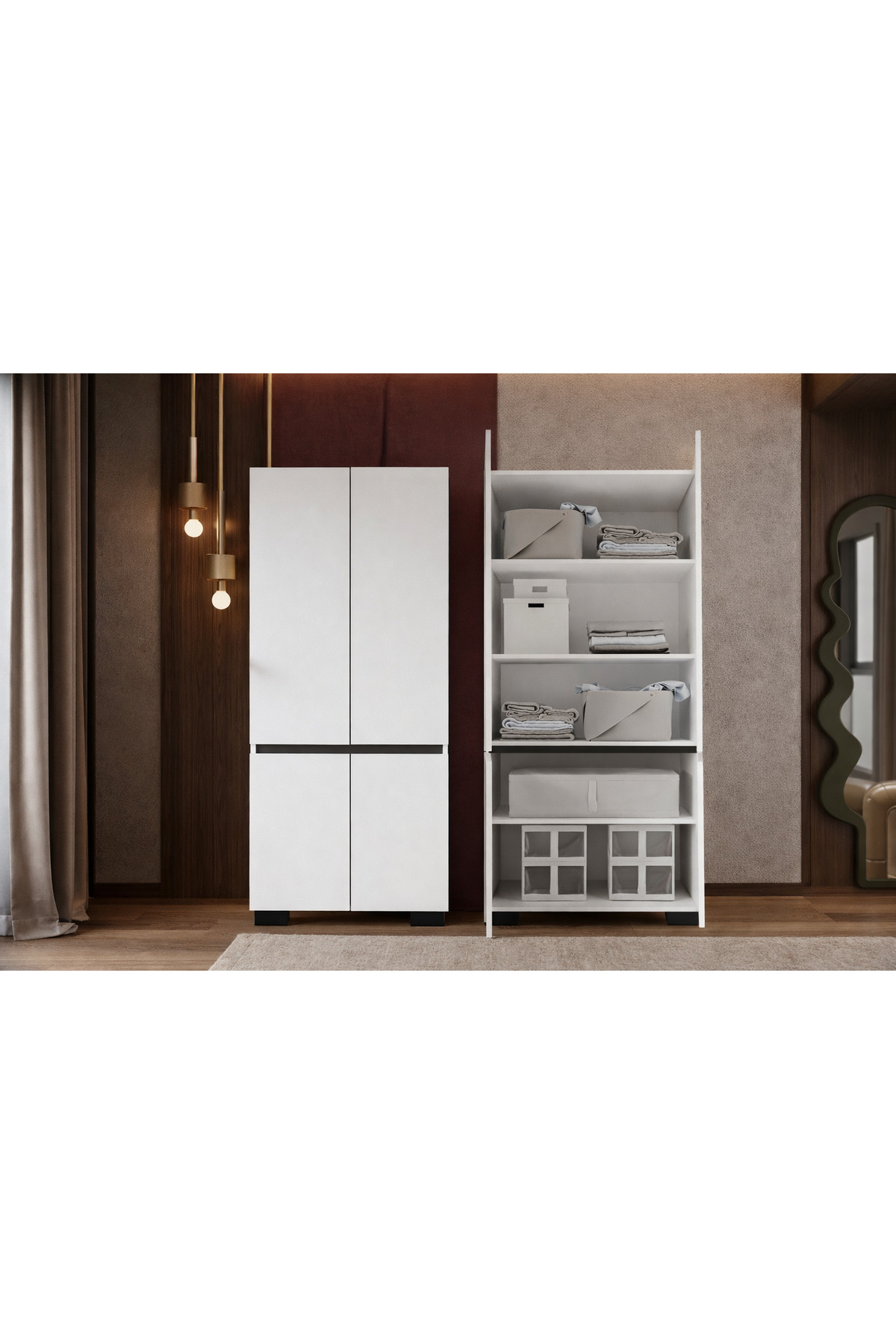 Florence 4-Door Flr-irf White- Anthracite Wardrobe-Multipurpose Wardrobe- Loadbox