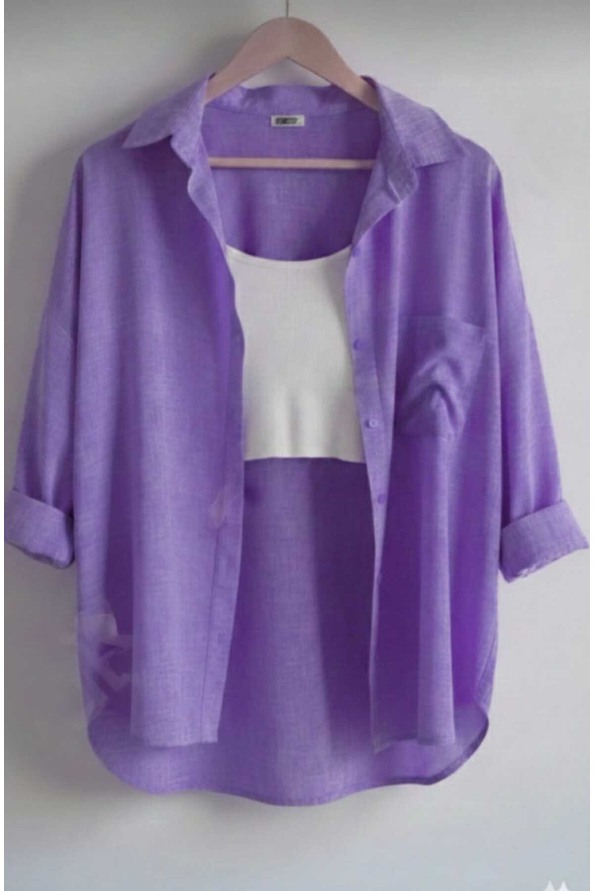 blackbonds Women's Linen Purple Shirt Summer Oversize Shirt New Season