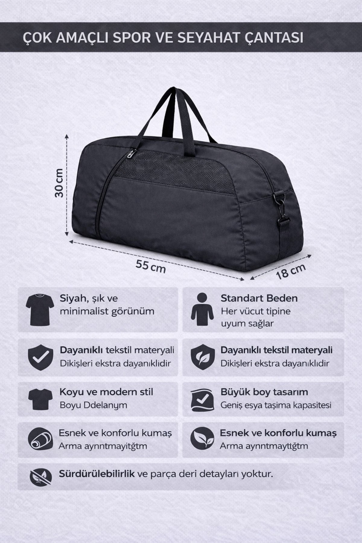 KAFF  Büyük Boy Önü Cepli Ayarlanabilir Omuz Askılı El Seyahat Spor Çantası - Görsel 5