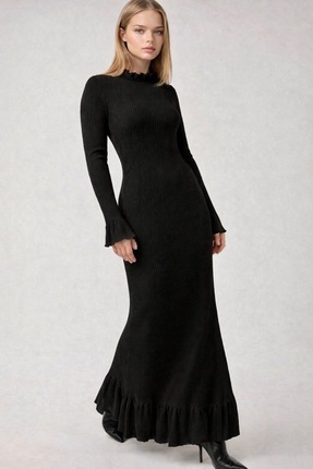 NAYRA LABEL Triko Fılfırlı Uzun Elbise