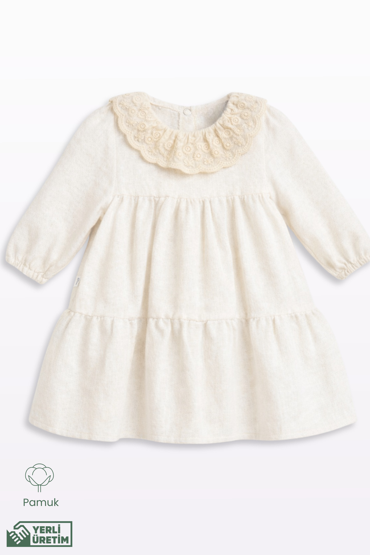 Lamonde Kız Bebek Elbise Fisto Yaka Pamuk 6-9-12-18 Ay fotoğrafı 2 (önizleme)