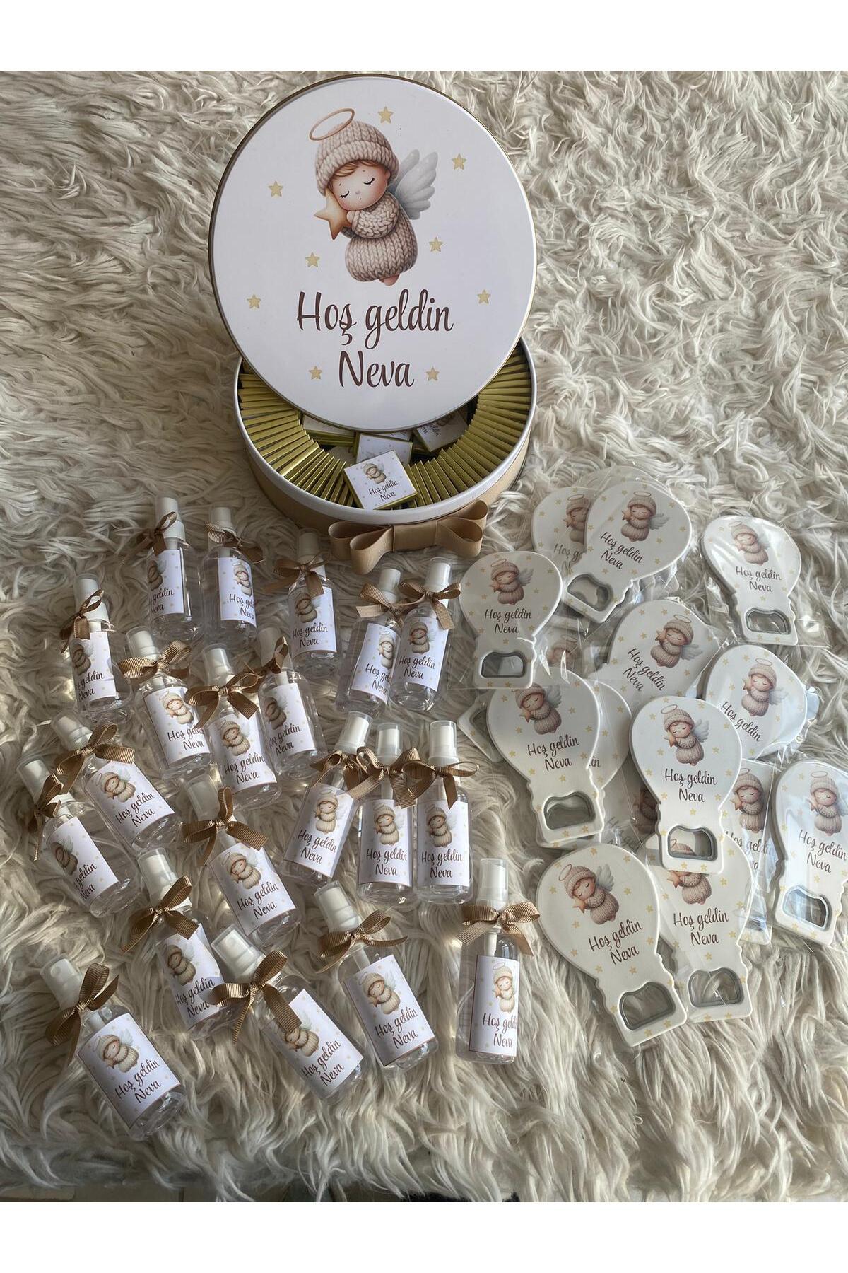 Sevdalı işler Bebek Hediyelik Doğum Seti 20Açacak Magnet 20Kolonya Şişesi 100lüÇikolata Kutusu fotoğrafı 2 (önizleme)