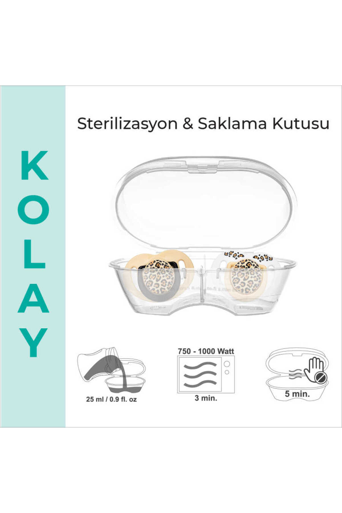 Mamajoo Ortodontik Emzik Seti 0 Ay+ Beige Leopard | İkili, Silikon, Damaklı | Sterilizasyon & Saklam fotoğrafı 6 (önizleme)