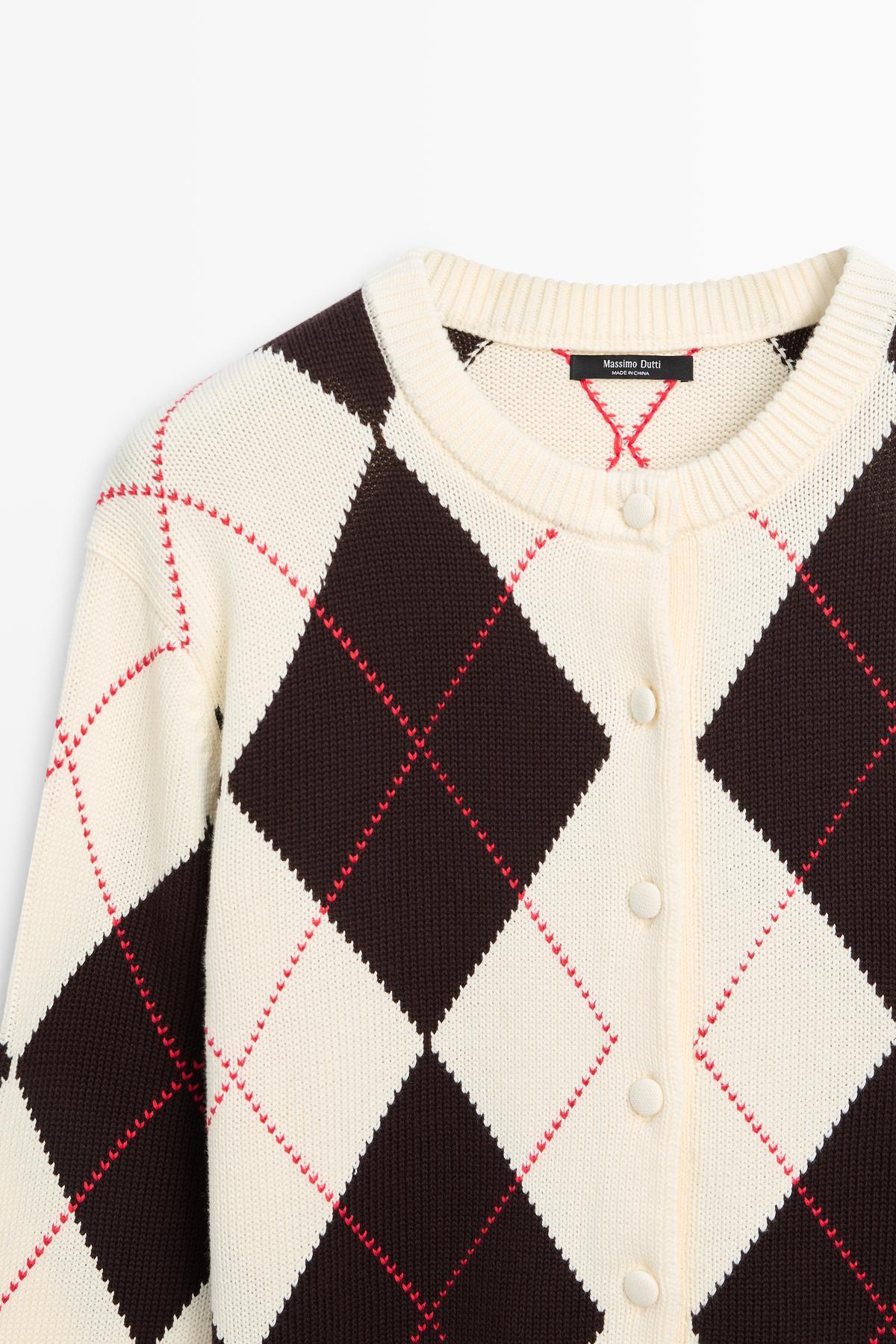 Massimo Dutti  Pamuklu baklava desenli hırka - Görsel 6