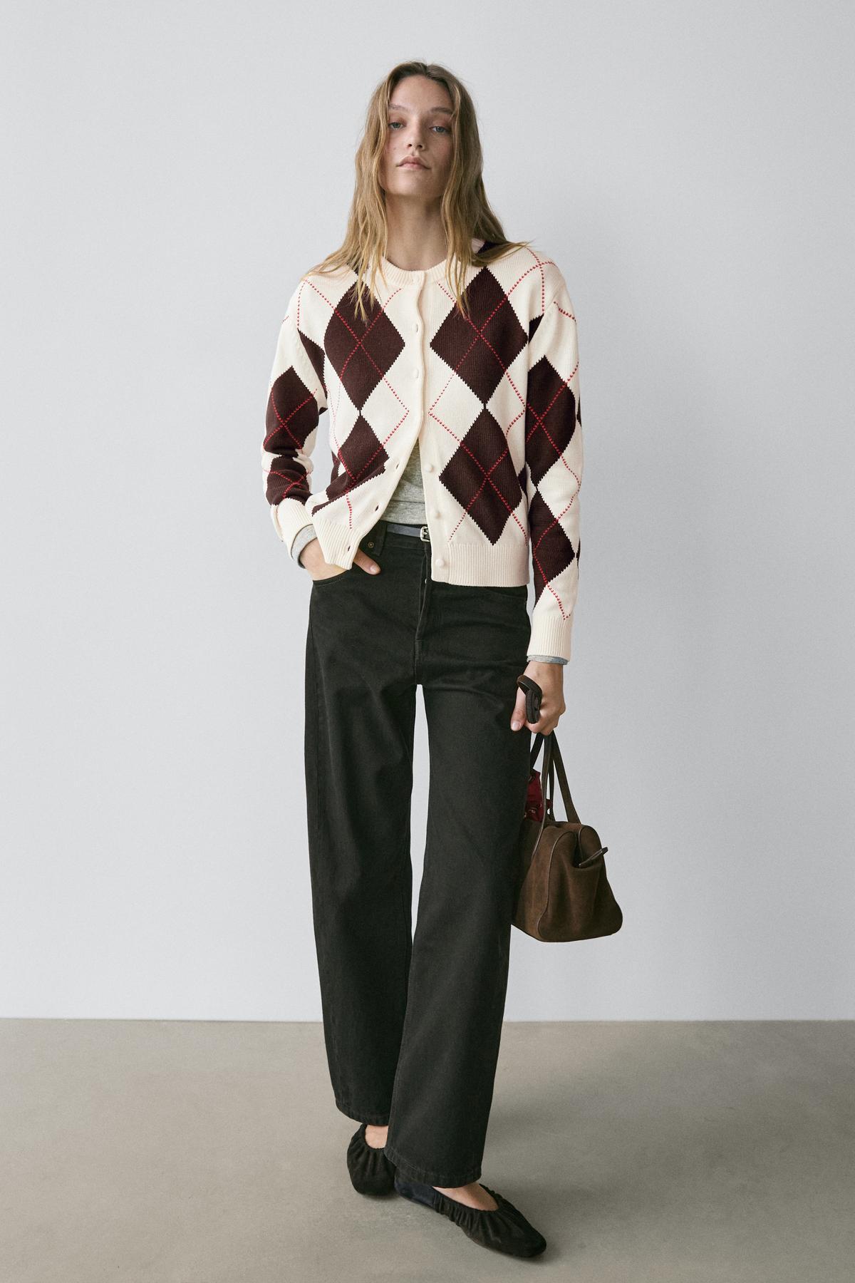 Massimo Dutti  Pamuklu baklava desenli hırka