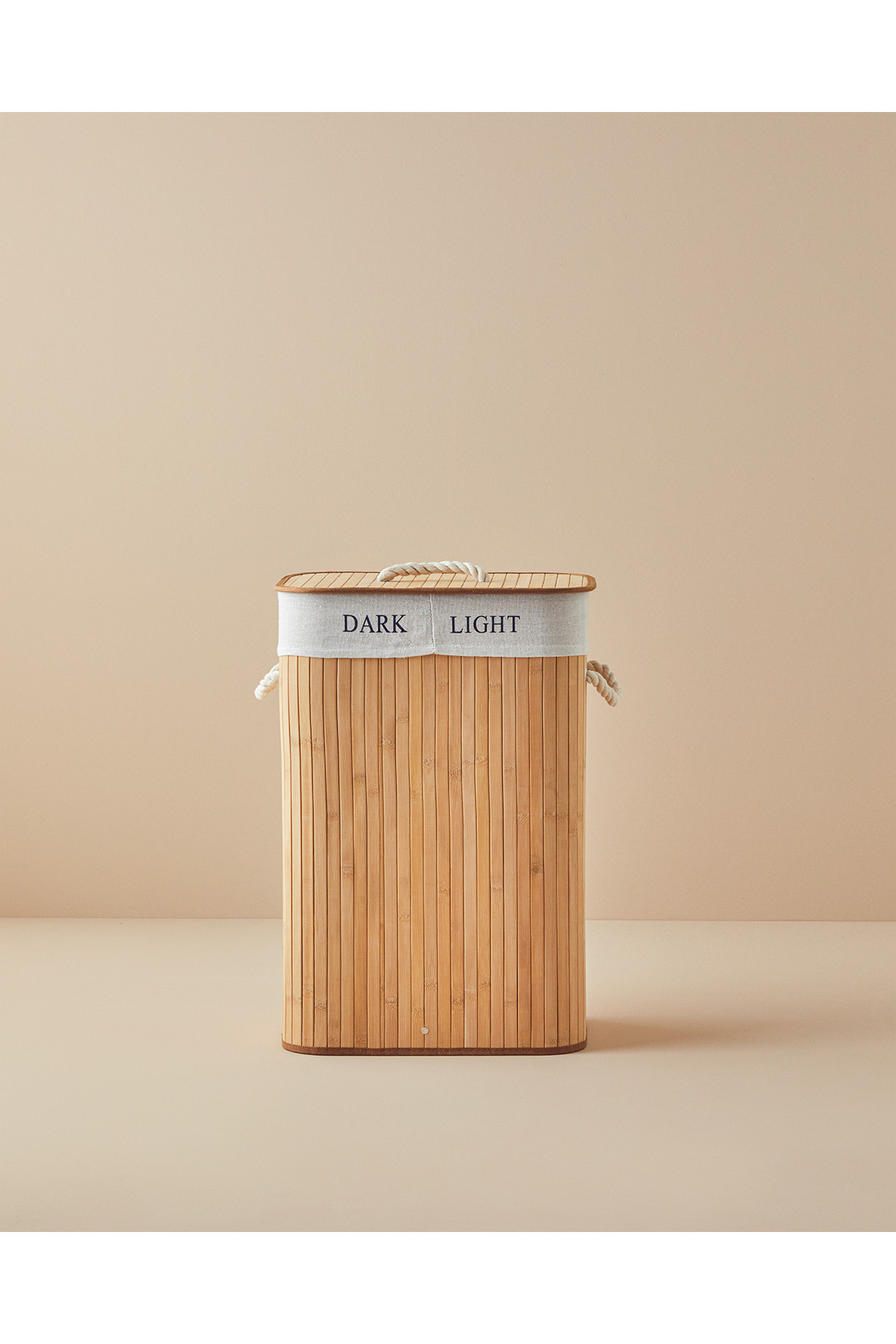 English Home Bézs színű, divatos összecsukható 2 rekeszes bambusz szennyeskosár