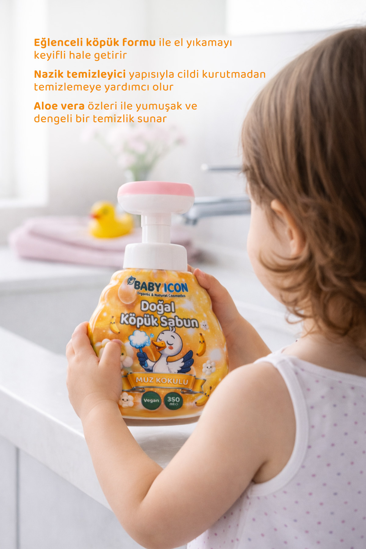 Baby İcon Doğal Çocuk Köpük El Sabunu 350 ml Muz Kokulu Vegan Parabensiz Köpük fotoğrafı 5 (önizleme)