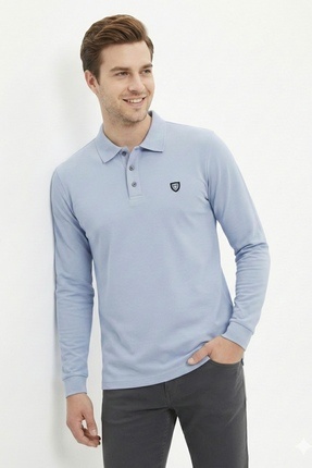assef Erkek Polo Yaka Pamuklu Regular Fit Uzun Kollu Düz Basic Sweatshirt