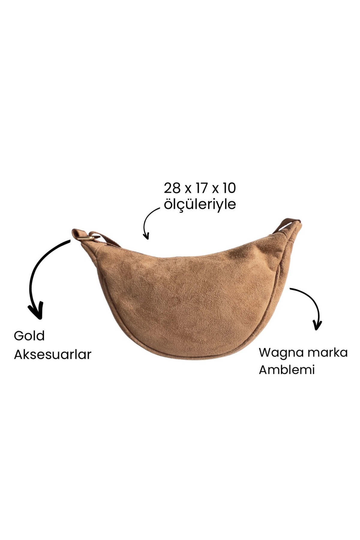 Wagna Süet Luna Bag Camel Çanta görsel 3