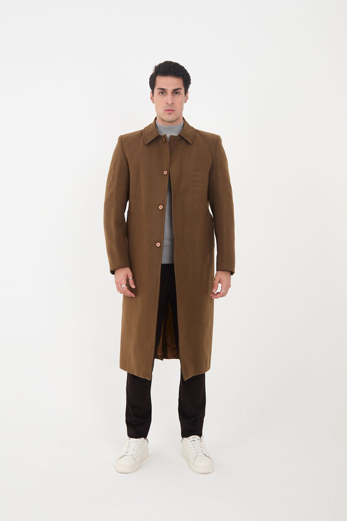 RUVEN TEKSTİL  Uzun Kuşaklı Kaşe Kaban Palto | Regular KesiM - Görsel 5