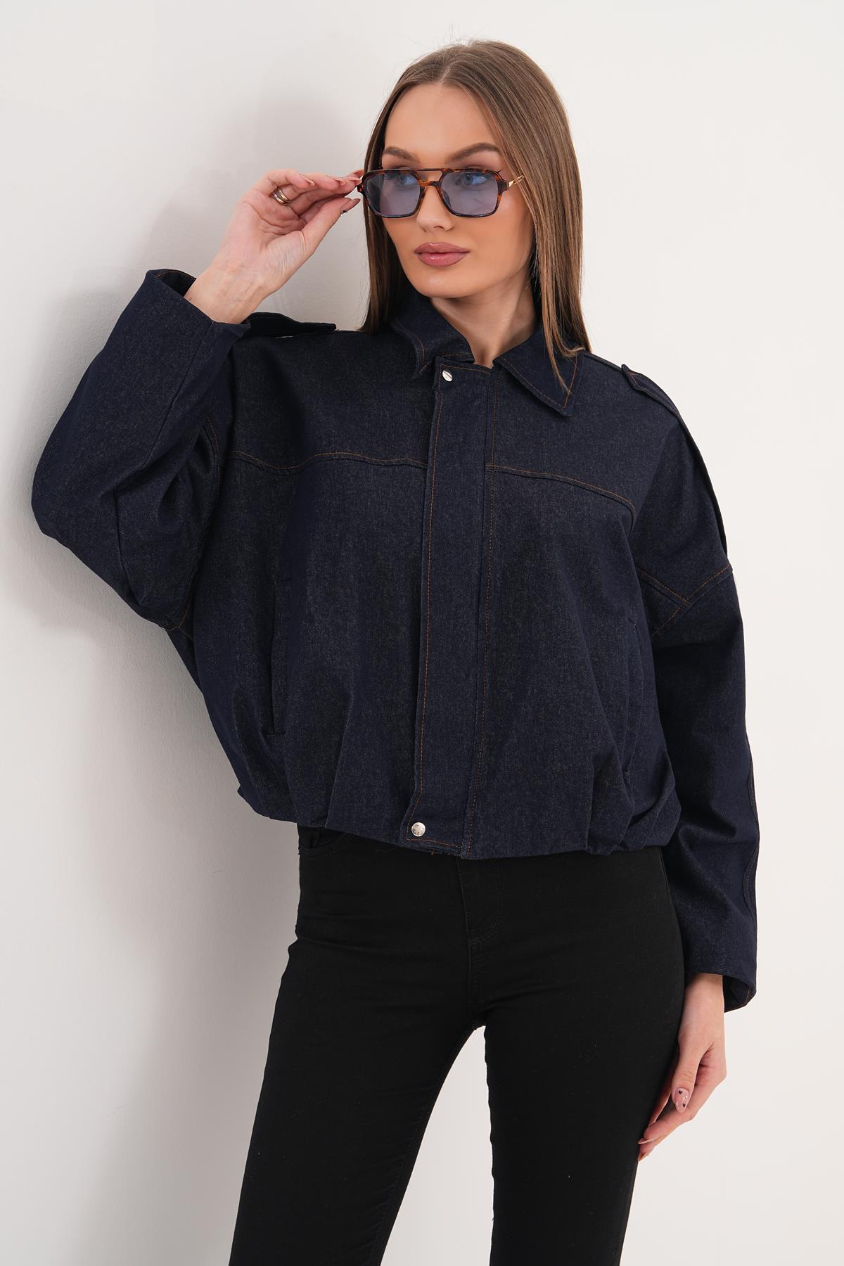 Şimal  Kadın Apoletli Bomber Kot Ceket - 260182 - Görsel 4