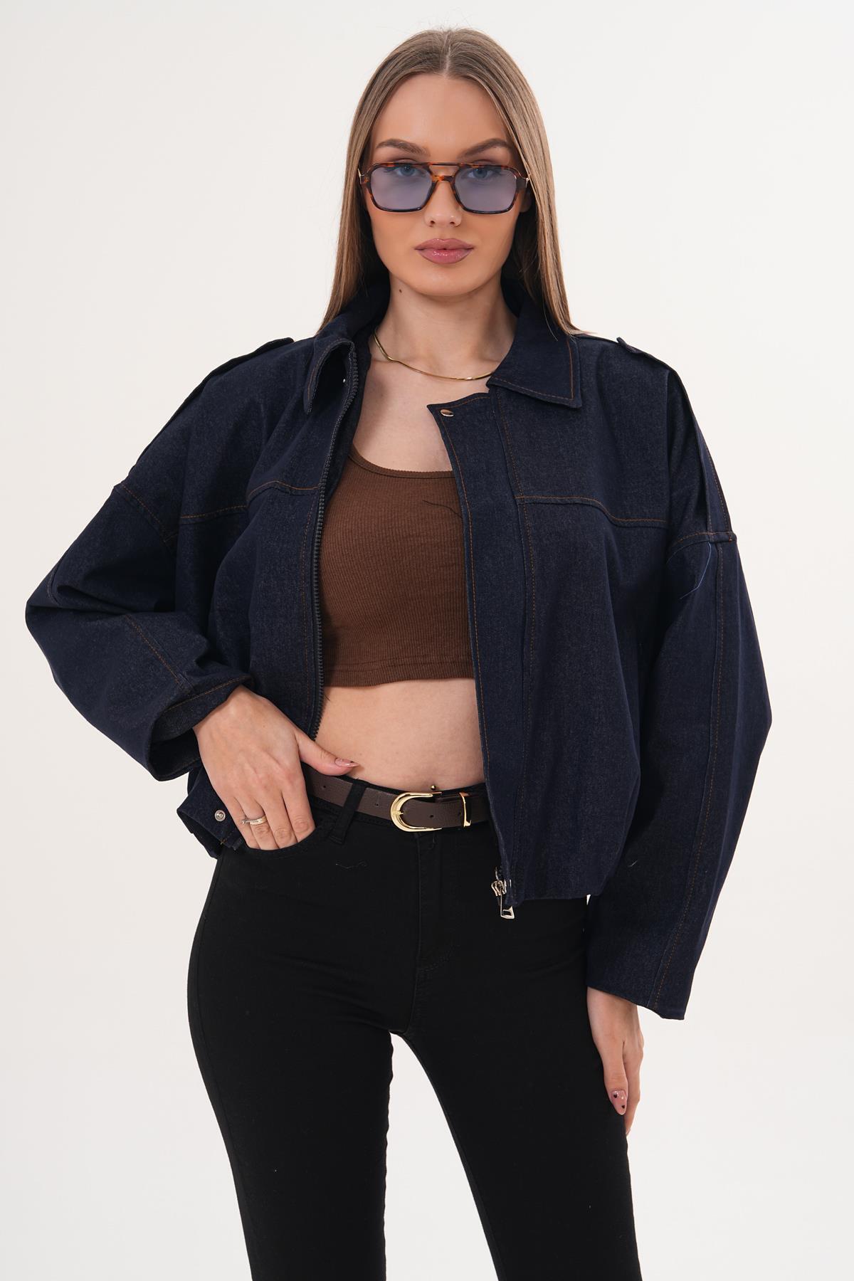 Şimal  Kadın Apoletli Bomber Kot Ceket - 260182 - Görsel 2