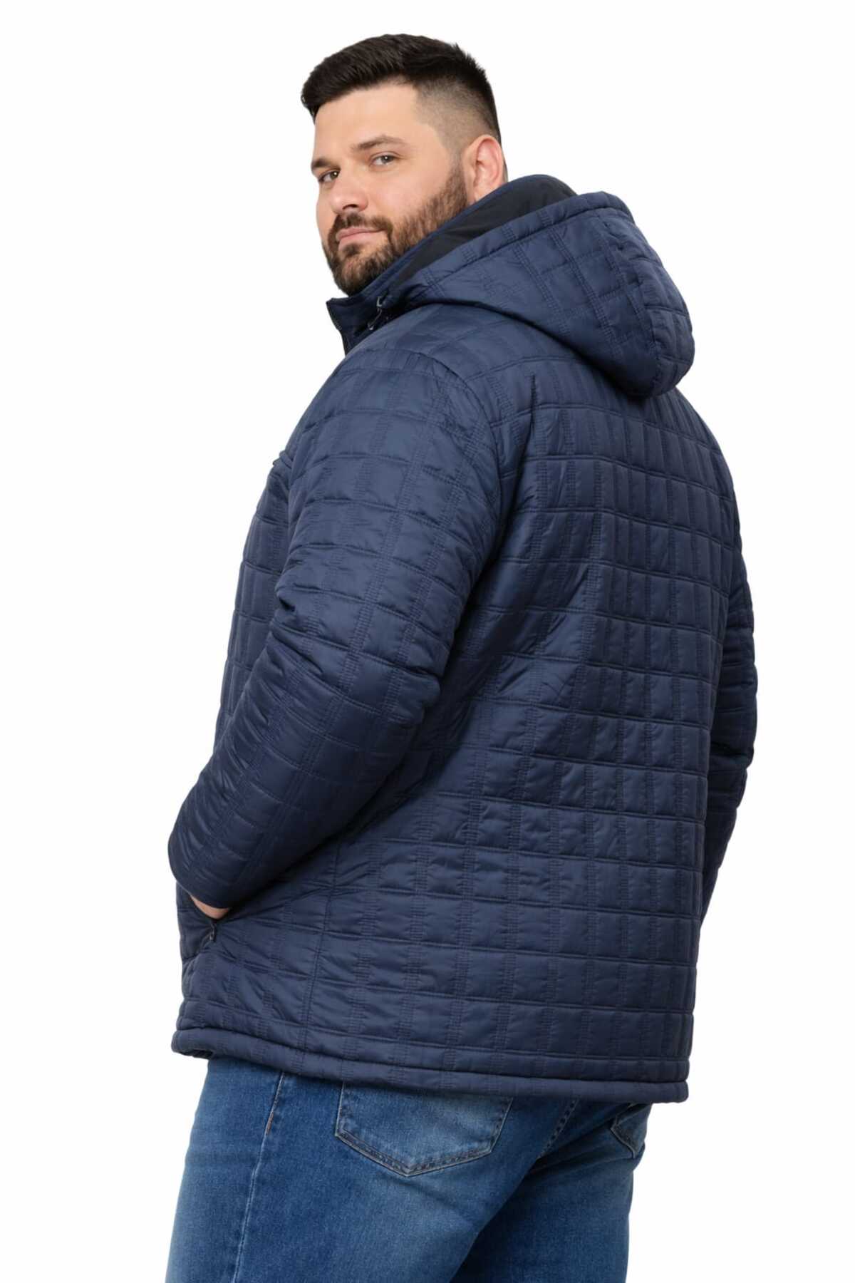OKER Büyük Beden Erkek Seyyar Kapüşonlu Kapitone Mont,kaban 4,5,6,7,8XL. görsel 7