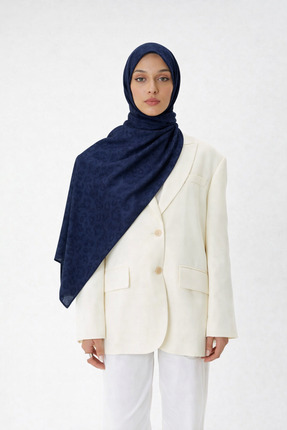 lune Premium Jakar Şal Leopar Desen Lacivert