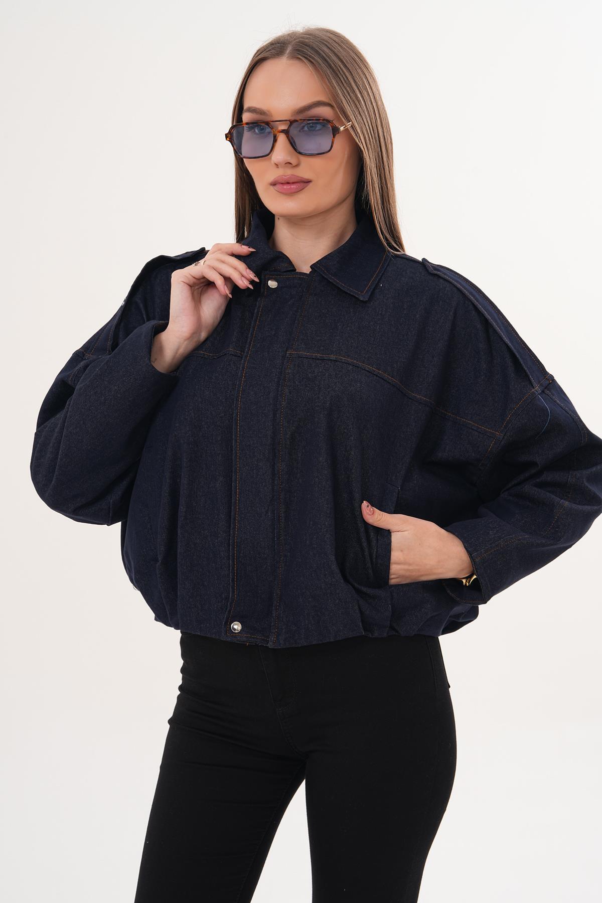 Şimal  Kadın Apoletli Bomber Kot Ceket - 260182 - Görsel 3