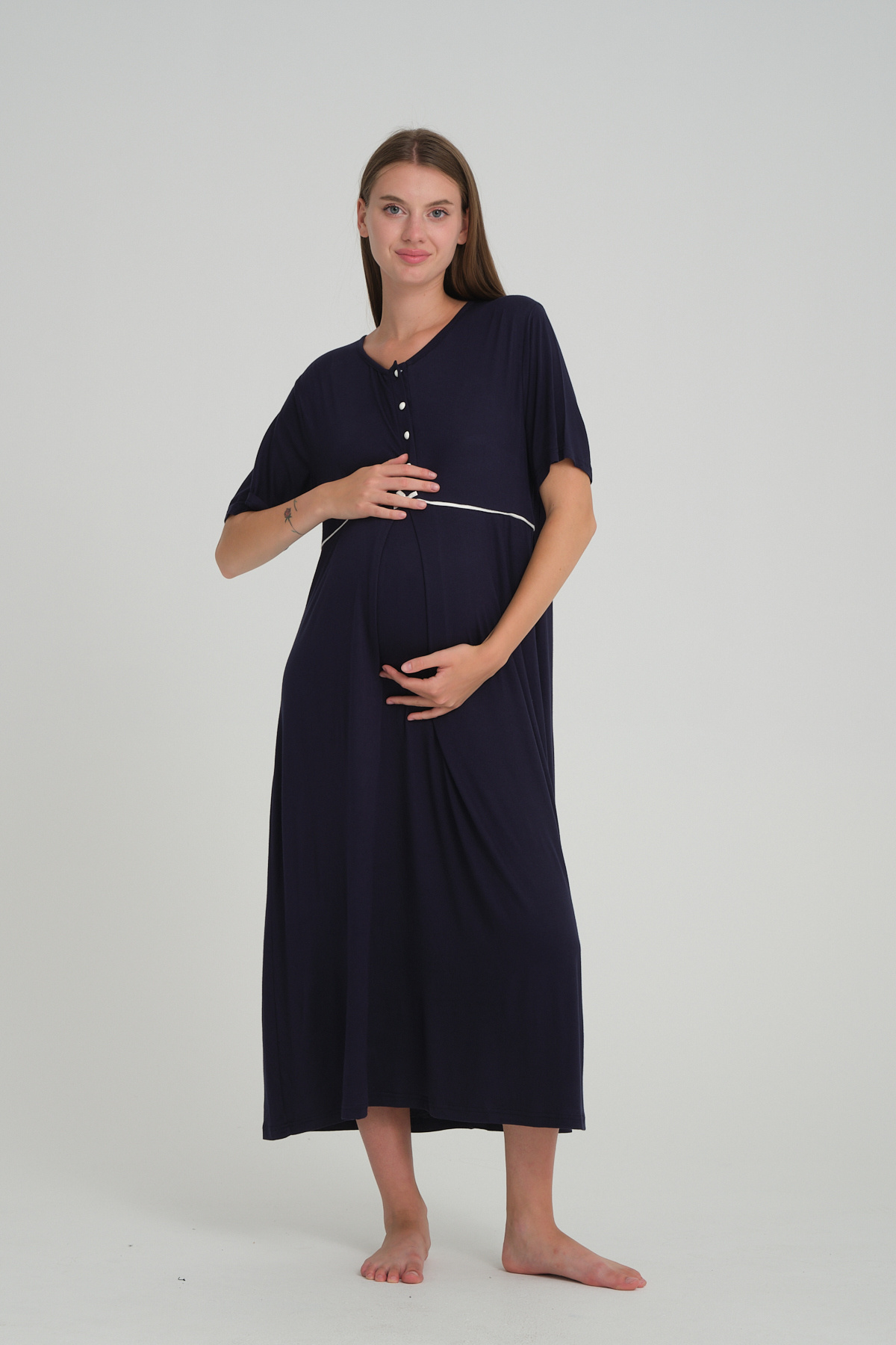 Rimel Homewear Lohusa Gecelik Sabahlık Takımı - Emzirme Detaylı Hamile 2'li Set - Doğum Çantası Temel Parçası fotoğrafı 5 (önizleme)
