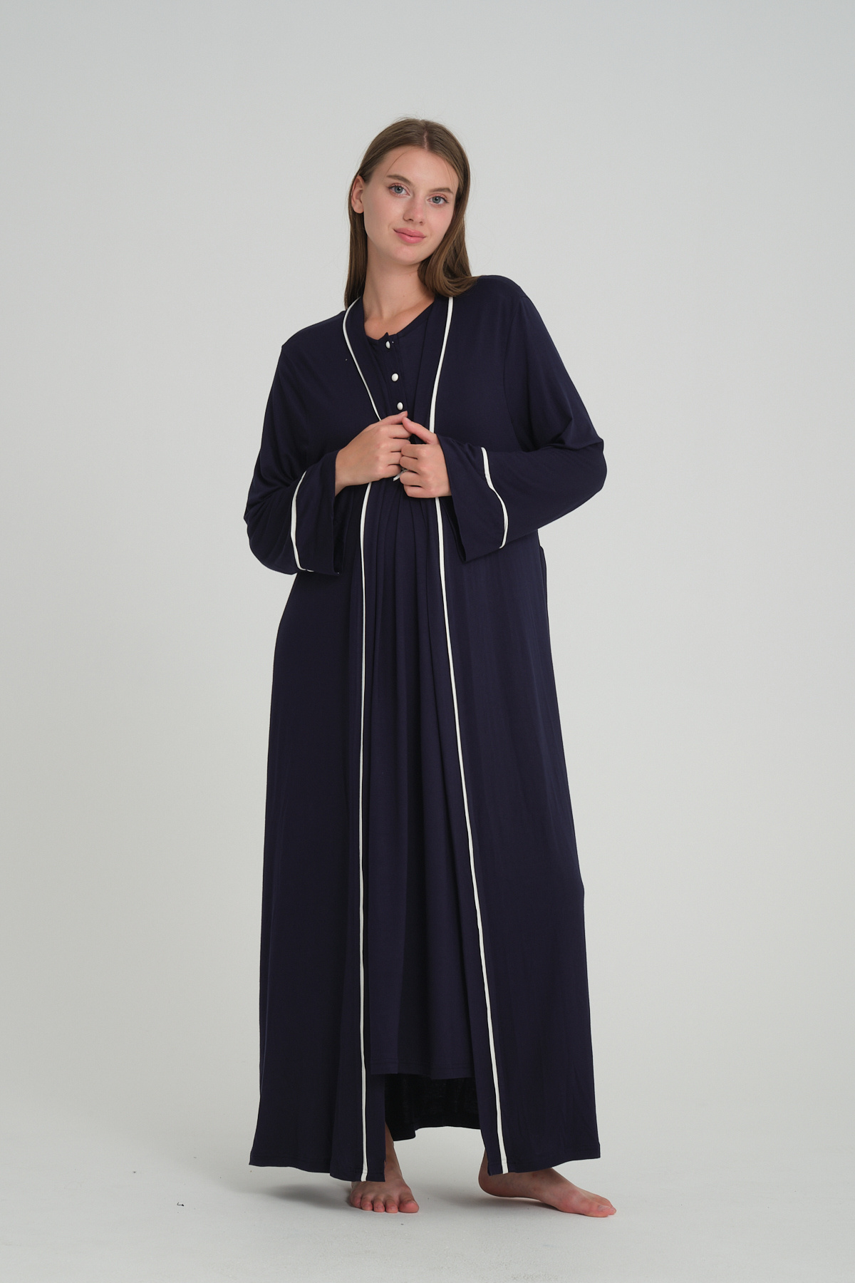Rimel Homewear Lohusa Gecelik Sabahlık Takımı - Emzirme Detaylı Hamile 2'li Set - Doğum Çantası Temel Parçası fotoğrafı 3 (önizleme)