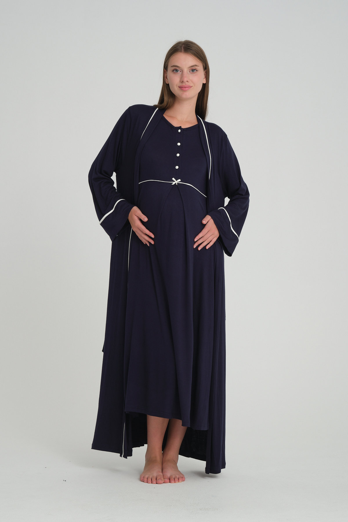 Rimel Homewear Lohusa Gecelik Sabahlık Takımı - Emzirme Detaylı Hamile 2'li Set - Doğum Çantası Temel Parçası fotoğrafı 2 (önizleme)