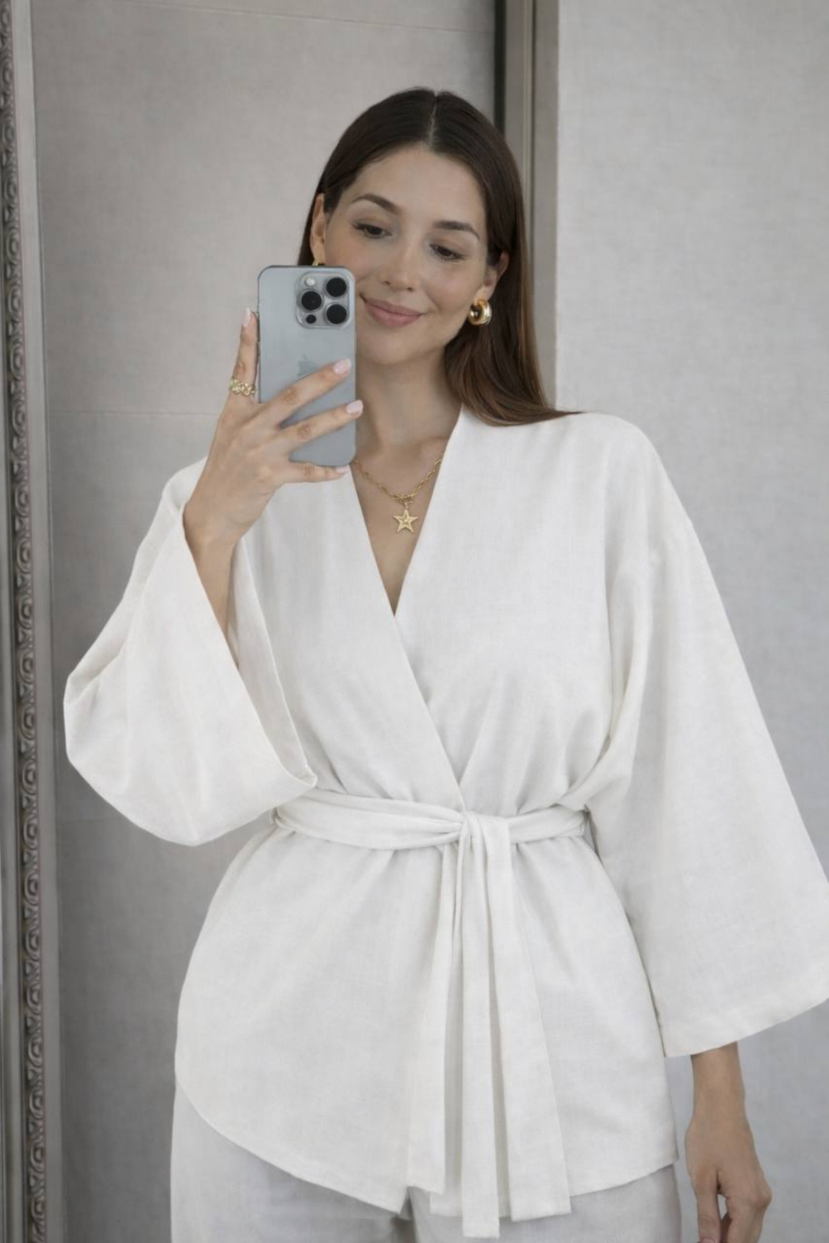 Women's Flax Belted Kimono