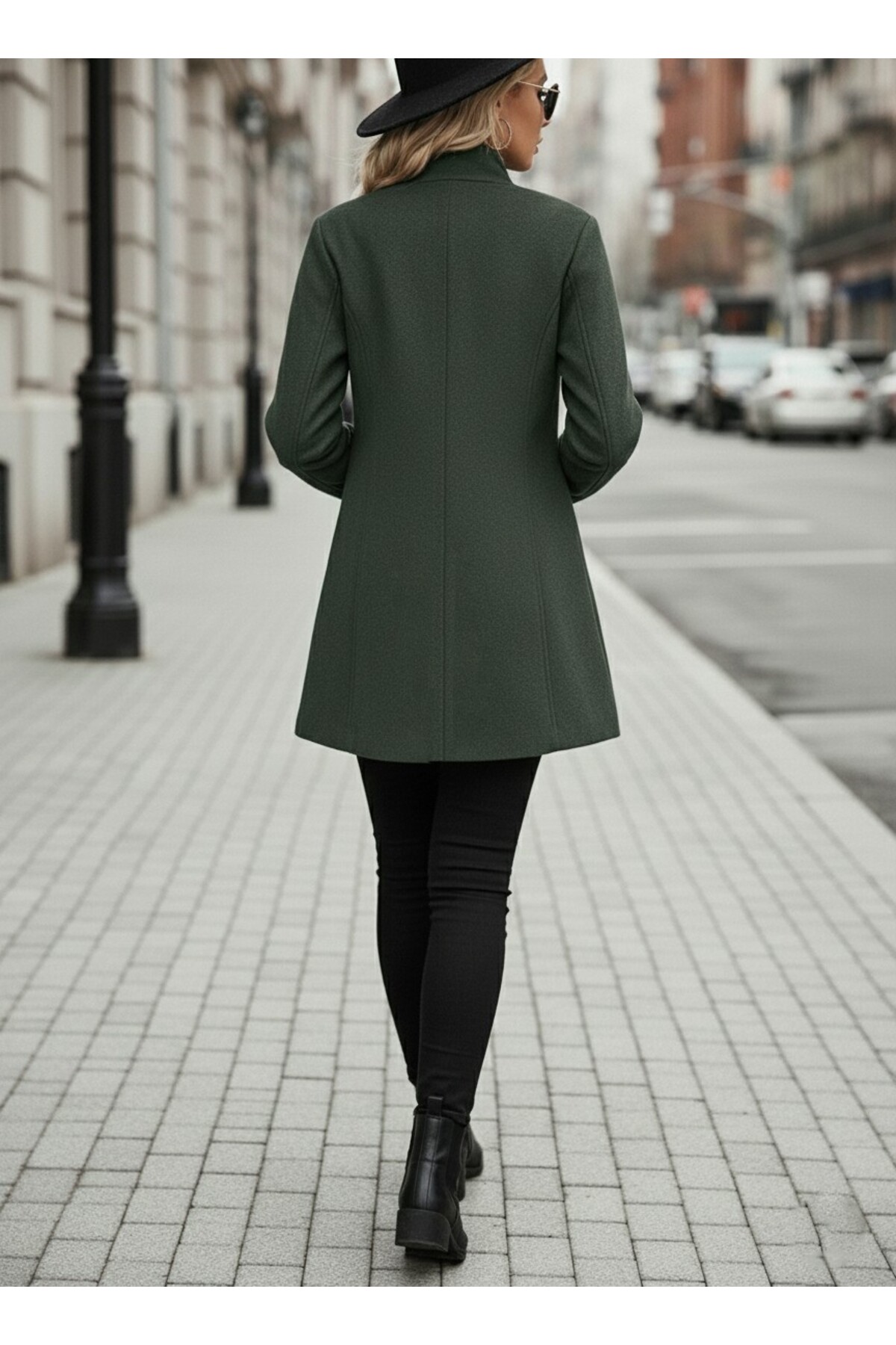 Barbora  Tasarım Yaka Haki Kaşe Kaban - Görsel 2