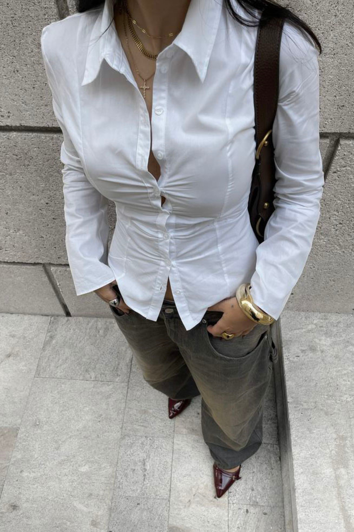 Seeh  Beyaz Uzun Kollu Vücuda Oturan Gömlek SH356 - Görsel 7