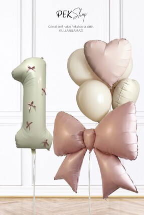 PEKSHOP Pembe Fiyonk Kurdele Süslü Yaş Balonlu Fiyonk Tema Doğum Günü Balon Seti
