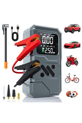 MATECHNO Şarjlı Taşınabilir Araç Akü Şarj Takviyeli Işıklı Hava Kompresörü Po...