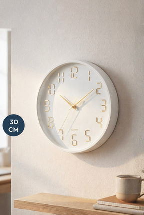 HOMİNG Mark 30 cm Beyaz Gold Detaylı Duvar Saati 242490
