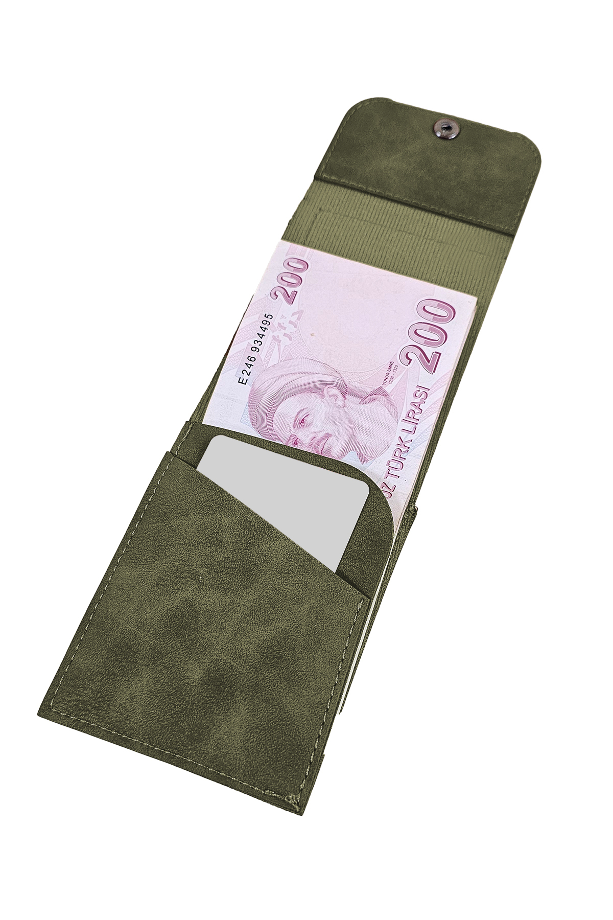 Morika Hotel & Home Textile Kişiselleştirilebilir Özel Tasarım Süet Suni Deri Erkek/Kadın Unisex Cüzdan - Haki görsel 4