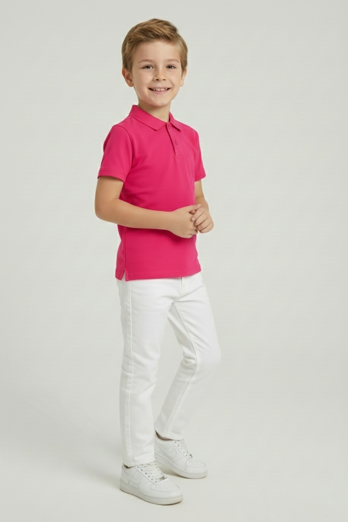 Boys Fuchsia Polo Neck T-Shirt and White Pants Set 23 April 29 October Showwear