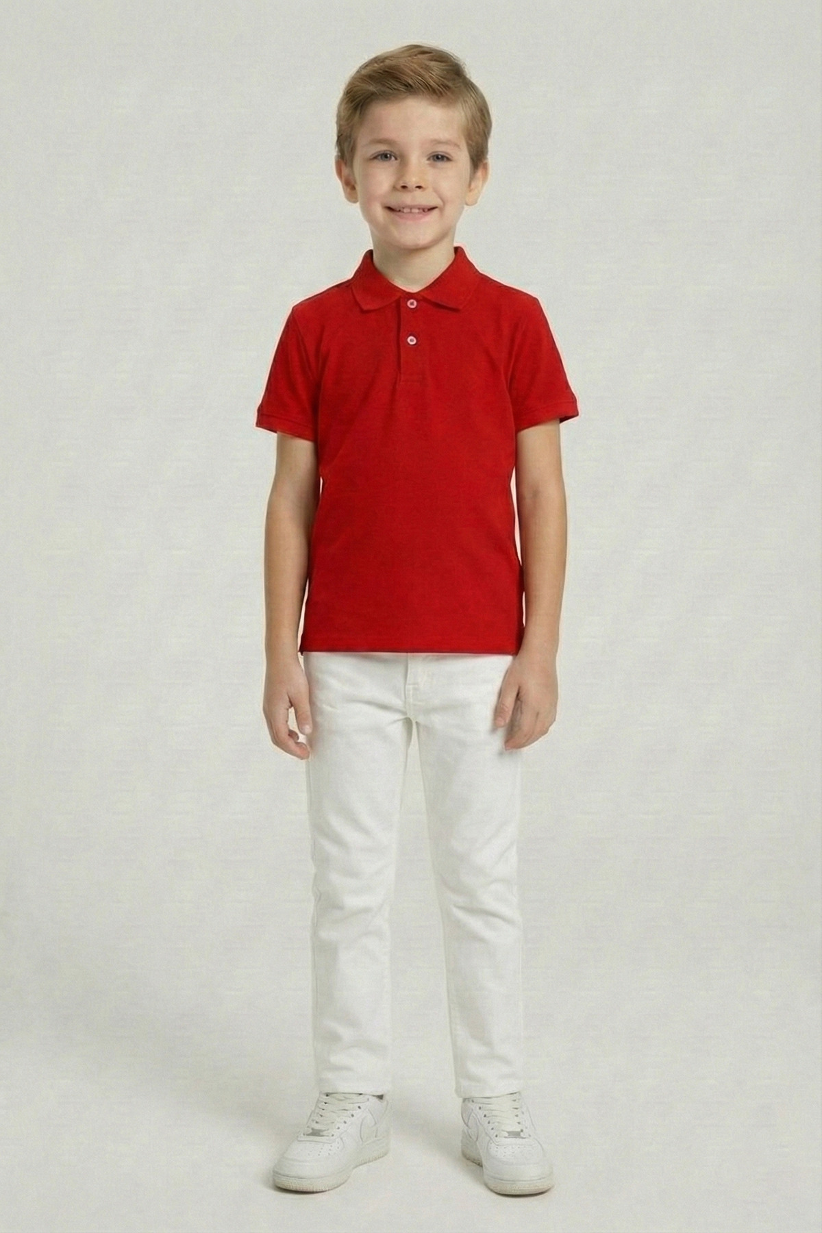 Boys Red Polo Neck T-Shirt and White Pants Set 23 April 29 October Showwear
