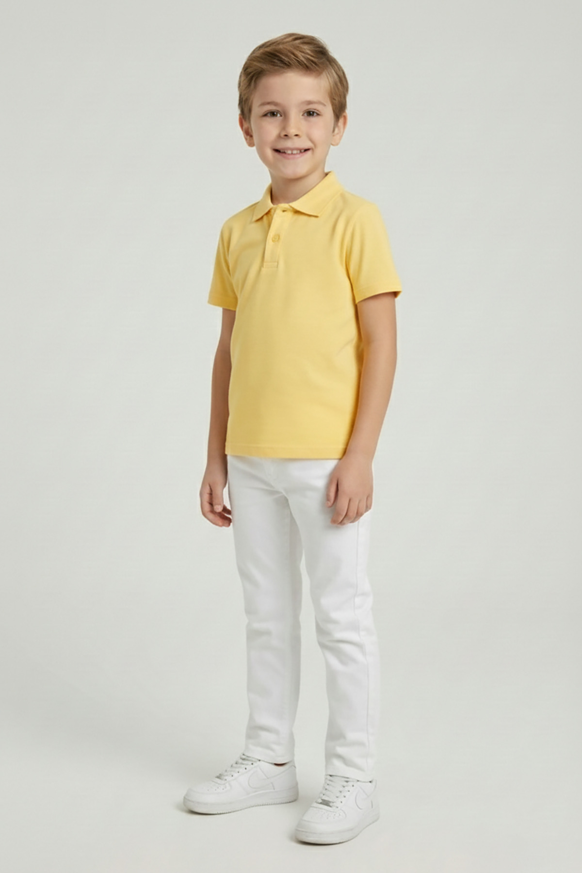 Boys Light Yellow Polo Neck T-Shirt and White Pants Set 23 April 29 October Showwear