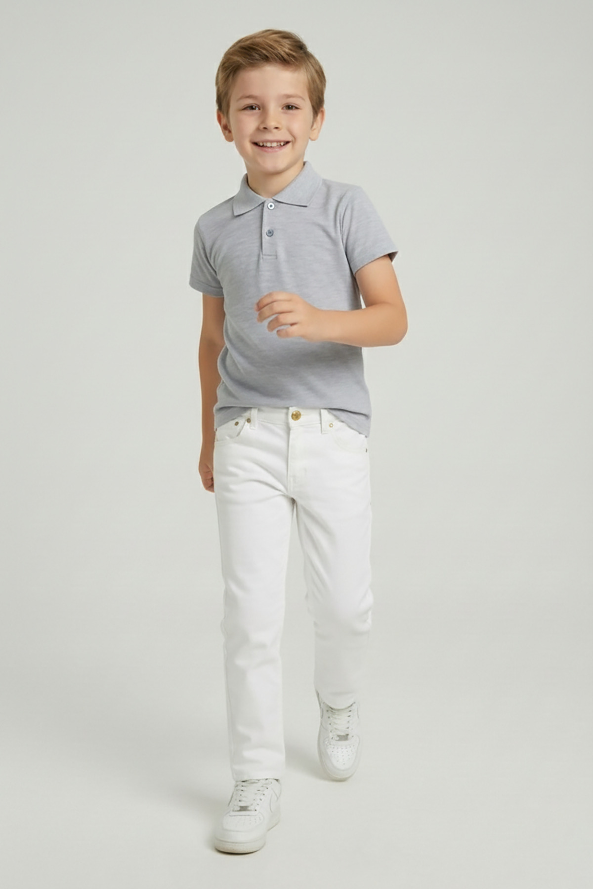 Boys Gray Polo Neck T-Shirt and White Pants Set 23 April 29 October Showwear